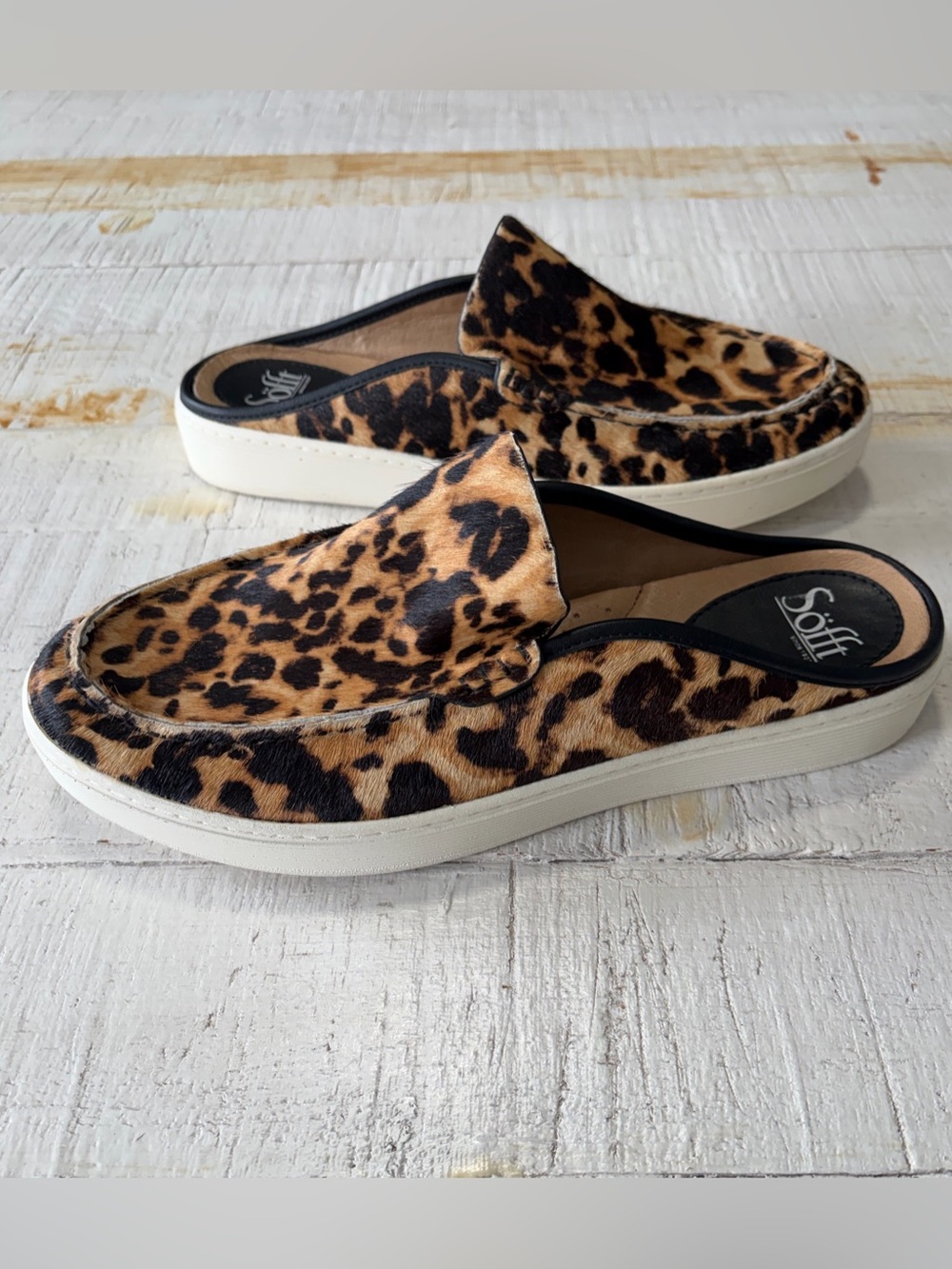 Söfft Somers Leopard Mules Women’s size 11 Leather Calf Hair Slip On Loafers